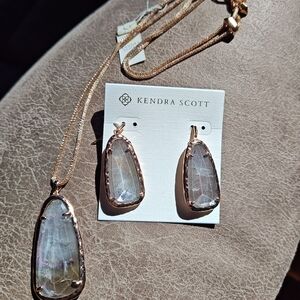 Kendra Scott Rose Gold Necklace with Iridescent Pendant & Matching Earrings